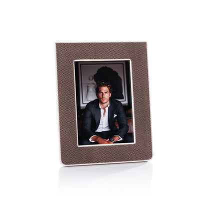 Raffia Over Nappa Cream Leather Photo Frame - CARLYLE AVENUE