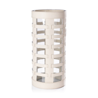 Nappa Woven Leather Glass Vase / Hurricane - Cream - CARLYLE AVENUE