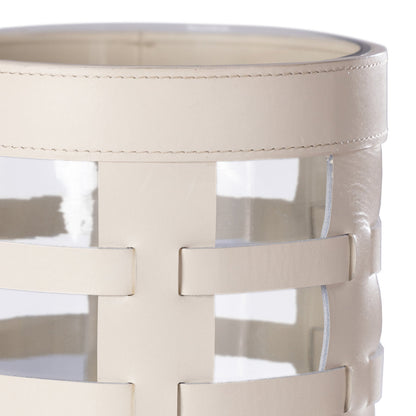 Nappa Woven Leather Glass Vase / Hurricane - Cream - CARLYLE AVENUE