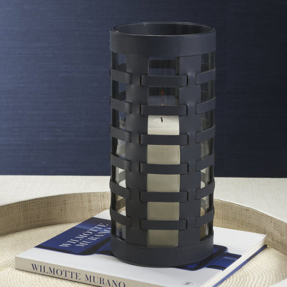 Nappa Woven Leather Glass Vase / Hurricane - Navy - Candle Accessories by Carlyle Avenue