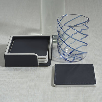 Nappa Leather Coasters - Set of 4 - Navy & White - CARLYLE AVENUE