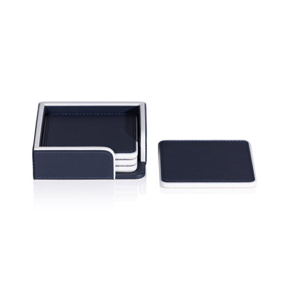Nappa Leather Coasters - Set of 4 - Navy & White - CARLYLE AVENUE