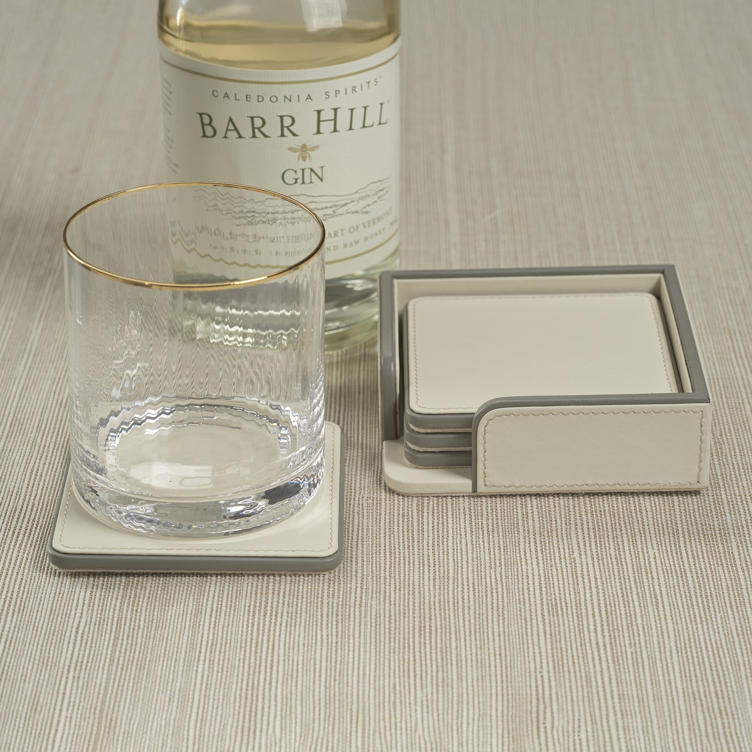 Nappa Leather Coaster Set - Cream & Gray - Coasters by Carlyle Avenue