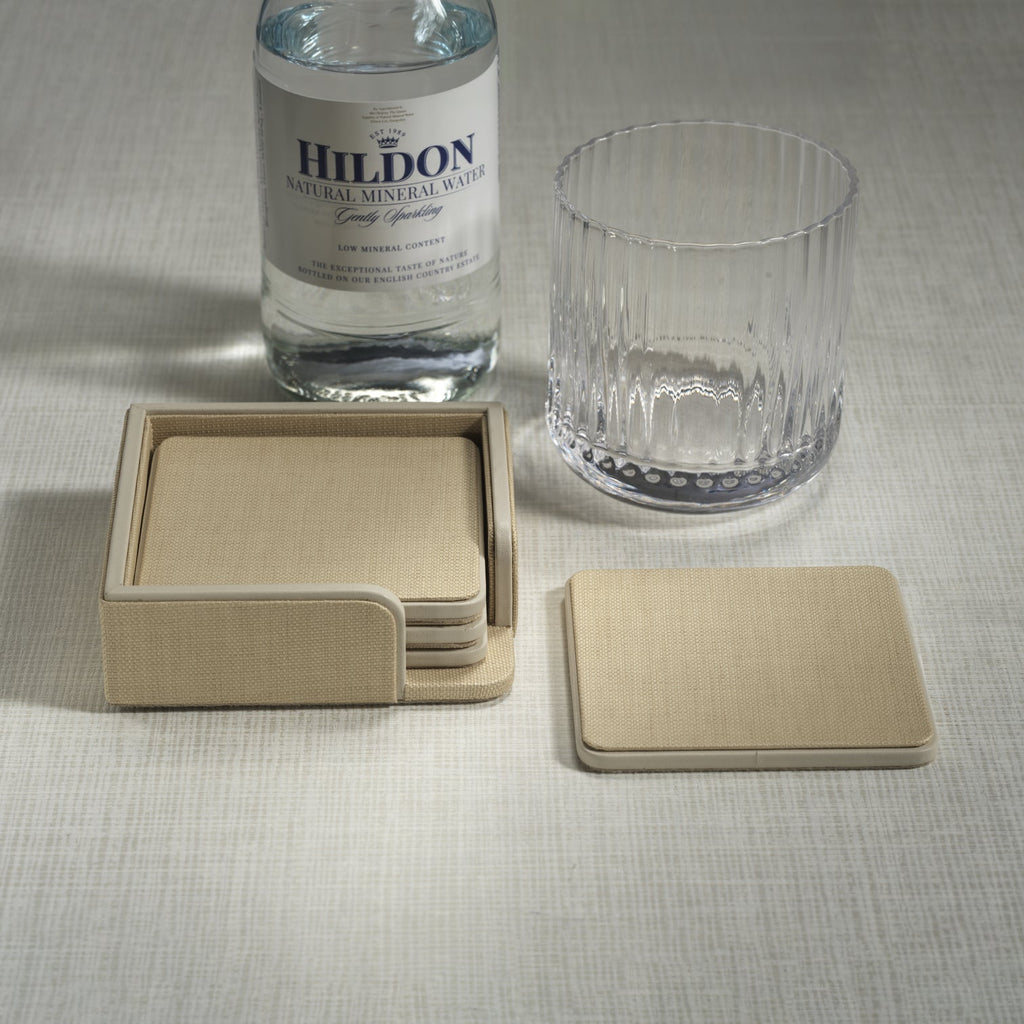 Nappa Leather Coasters, Raffia & Cream, Set of 4 - Coasters by Carlyle Avenue