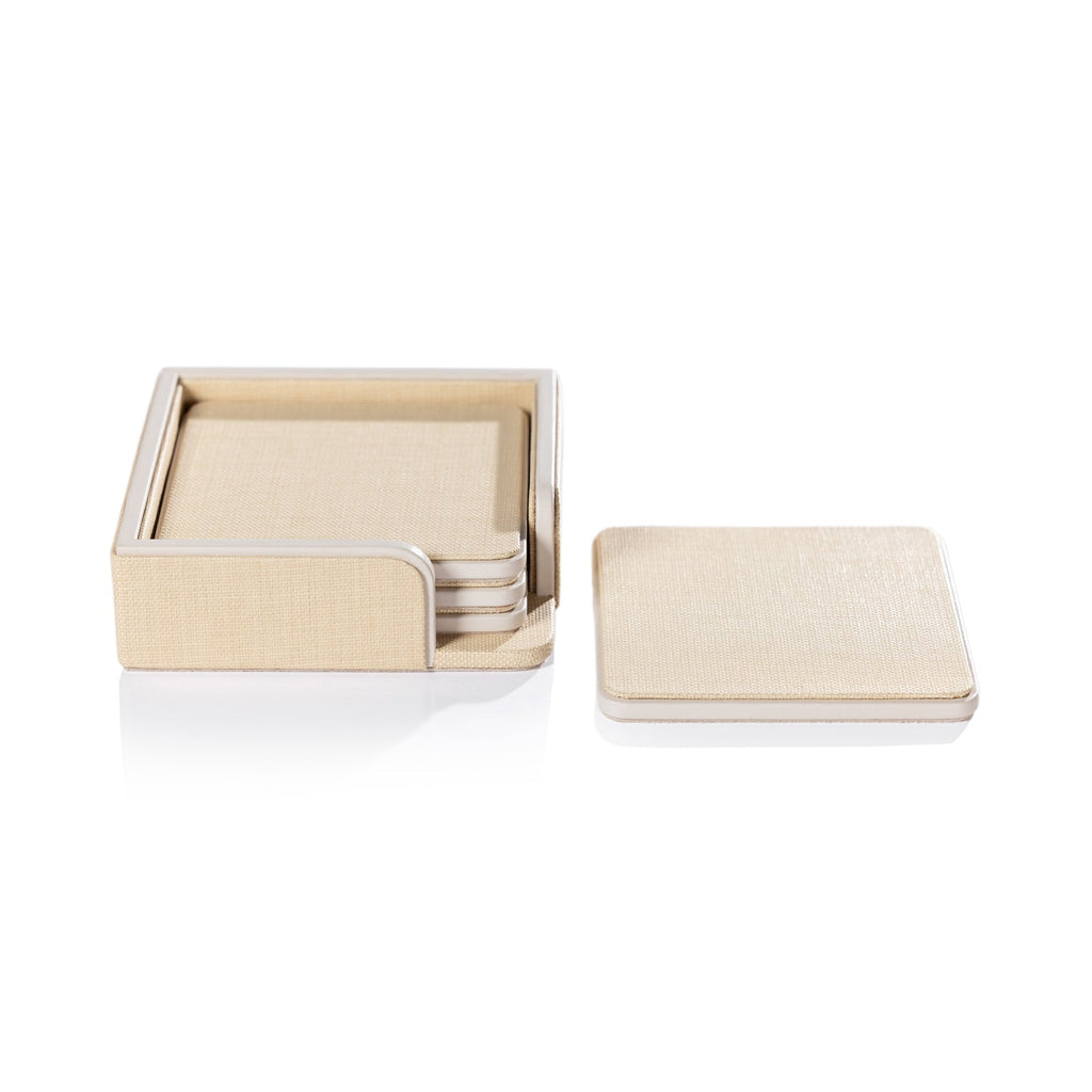 Nappa Leather Coasters, Raffia & Cream, Set of 4 - Coasters by Carlyle Avenue