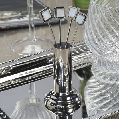 Spiga Set of 4 Cocktail Picks with Stand - Polished Nickel - CARLYLE AVENUE