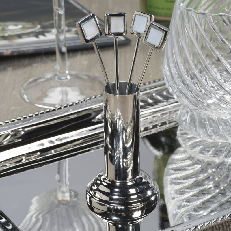 Spiga Set of 4 Cocktail Picks with Stand - Polished Nickel - CARLYLE AVENUE