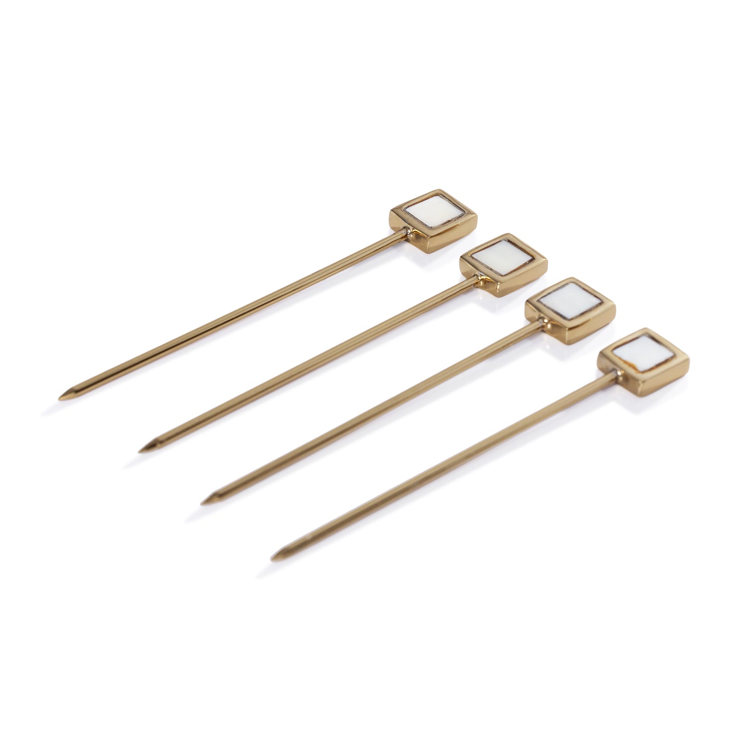 Spiga Set of 4 Cocktail Picks - Gold Metal with Mother of Pearl Accent - Barware by Carlyle Avenue