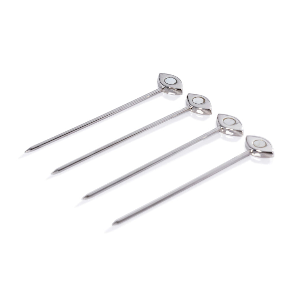 Evil Eye Set of 4 Cocktail Picks - Polished Nickel - Barware by Carlyle Avenue