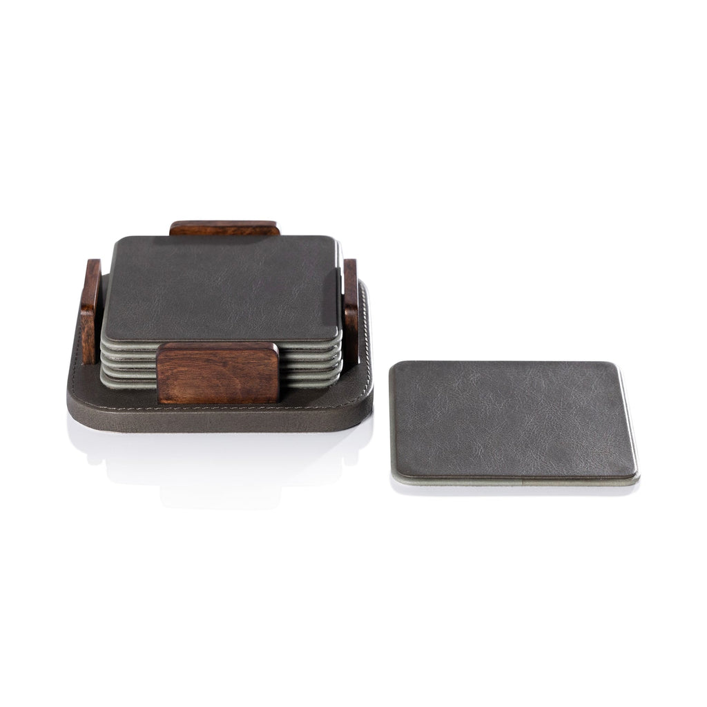 Sotto Leather with Burl Veneer Coaster Set - Cedar Green - Coasters by Carlyle Avenue