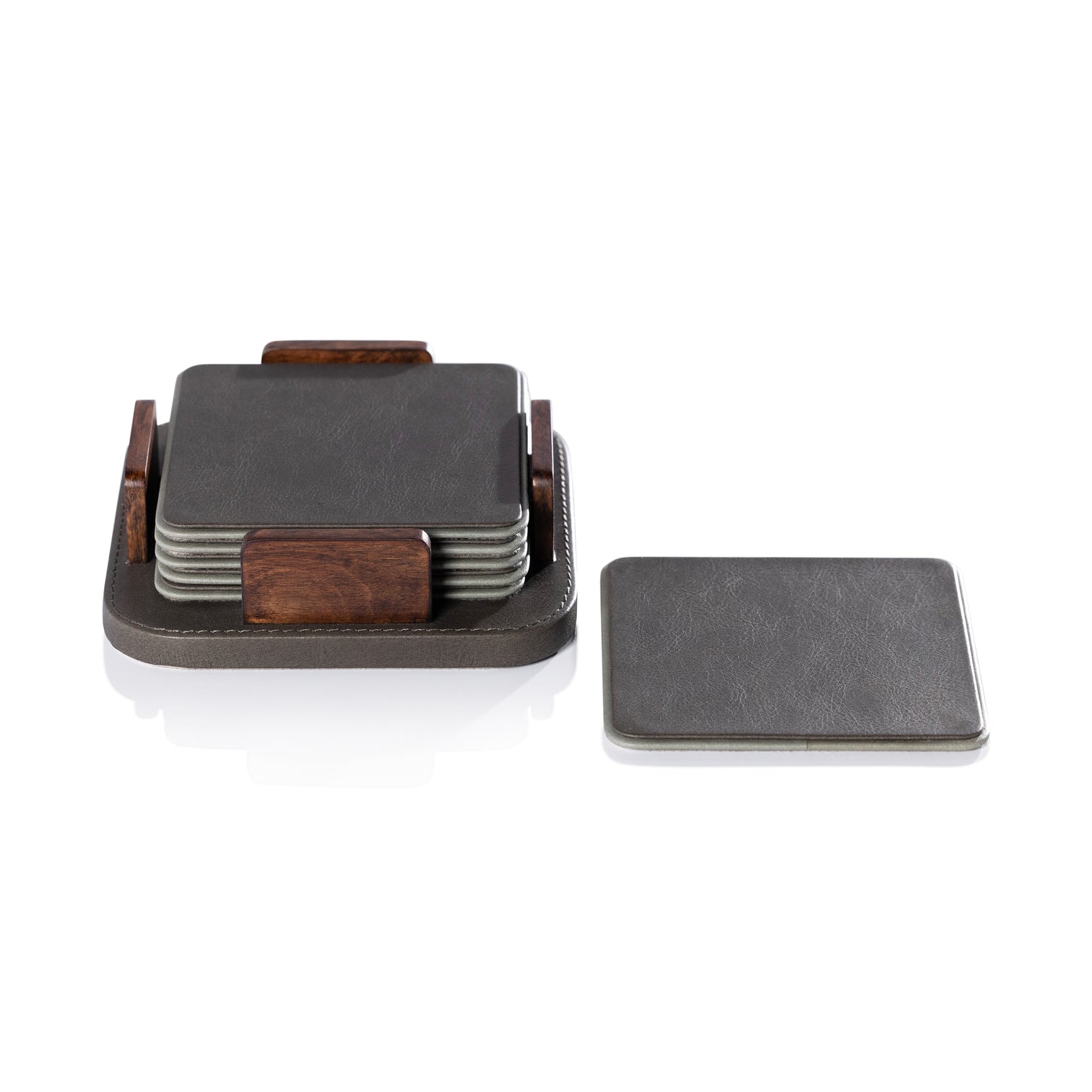 Sotto Leather with Burl Veneer Coaster Set - Cedar Green - Coasters by Carlyle Avenue