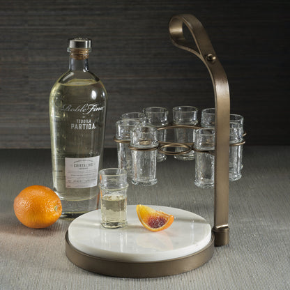 Tequilero 10 Shot Tequila Set with Marble Cutting Board - Gold - CARLYLE AVENUE