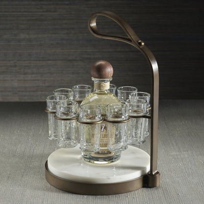 Tequilero 10 Shot Tequila Set with Marble Cutting Board - Gold - CARLYLE AVENUE