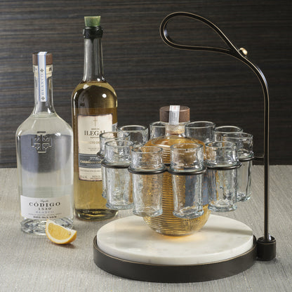 Tequilero 10 Shot Tequila Set with Marble Cutting Board - Dark Bronze