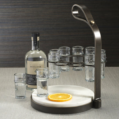 Tequilero 10 Shot Tequila Set with Marble Cutting Board - Dark Bronze