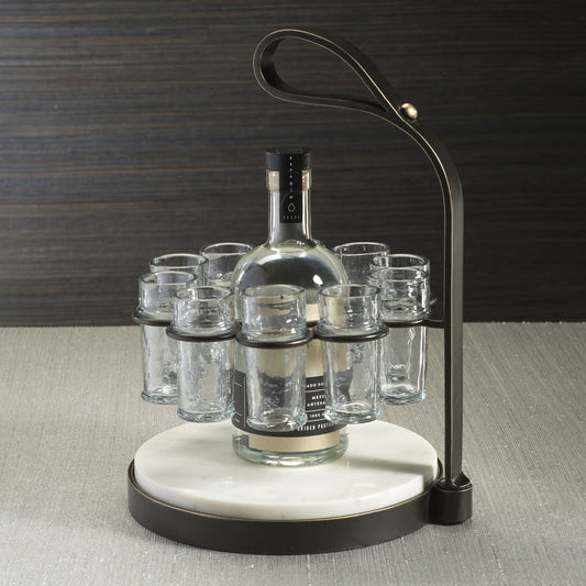 Tequilero 10 Shot Tequila Set with Marble Cutting Board - Dark Bronze