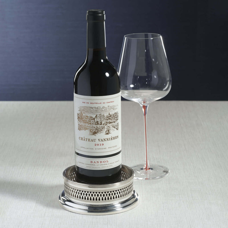 Sommelier's Edge Wine Bottle Coaster - Silver Plated w/ Wood Base - Coasters by Carlyle Avenue