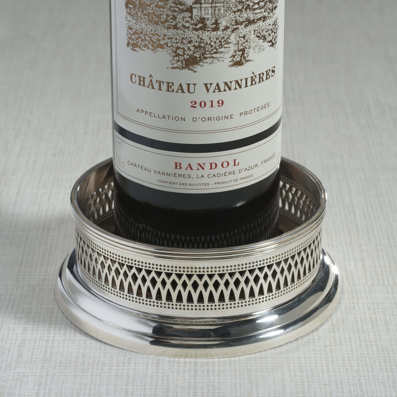 Sommelier's Edge Wine Bottle Coaster - Silver Plated w/ Wood Base - Coasters by Carlyle Avenue