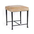 Corviglia Hair On Hide Leather Stool with Forged Iron Base - Tan - CARLYLE AVENUE