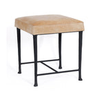 Corviglia Hair On Hide Leather Stool with Forged Iron Base - Tan - CARLYLE AVENUE