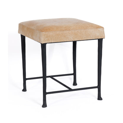 Corviglia Hair On Hide Leather Stool with Forged Iron Base - Tan - CARLYLE AVENUE
