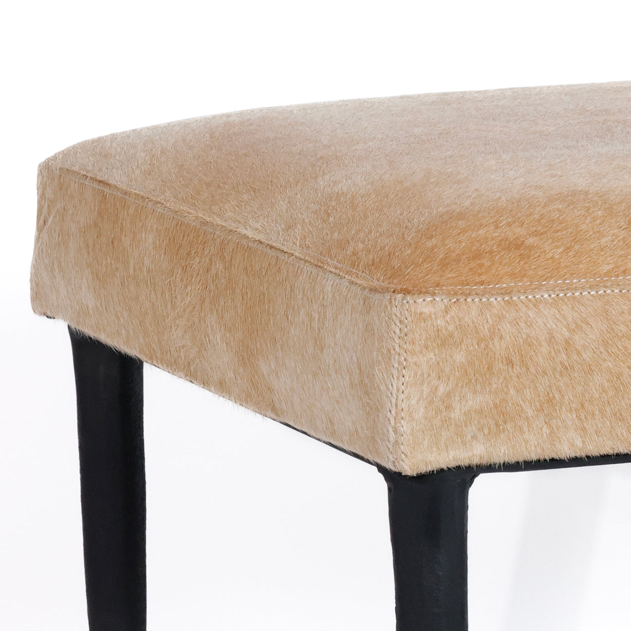 Corviglia Hair On Hide Leather Stool with Forged Iron Base - Tan - CARLYLE AVENUE
