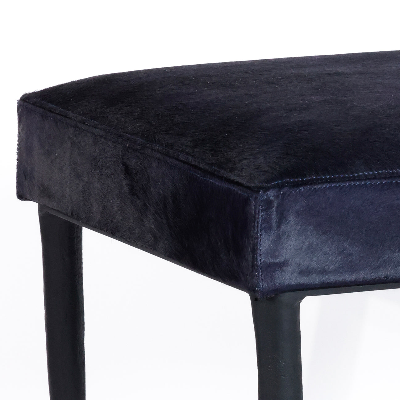 Corviglia Hair On Hide Leather Stool with Forged Iron Base - Navy - CARLYLE AVENUE