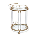 Opus Round Bar Cart / Trolley featuring a round mirrored top and acrylic legs for a stylish home decor.