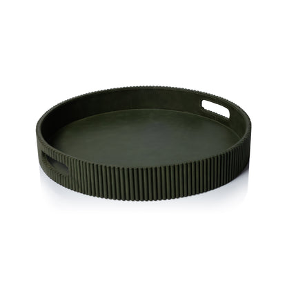 Round Fluted Leather Tray - Green - CARLYLE AVENUE
