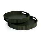 Round Fluted Leather Tray - Green - Trays by Carlyle Avenue