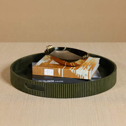 Round Fluted Leather Tray - Green - CARLYLE AVENUE