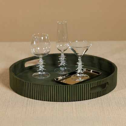 Round Fluted Leather Tray - Green - CARLYLE AVENUE