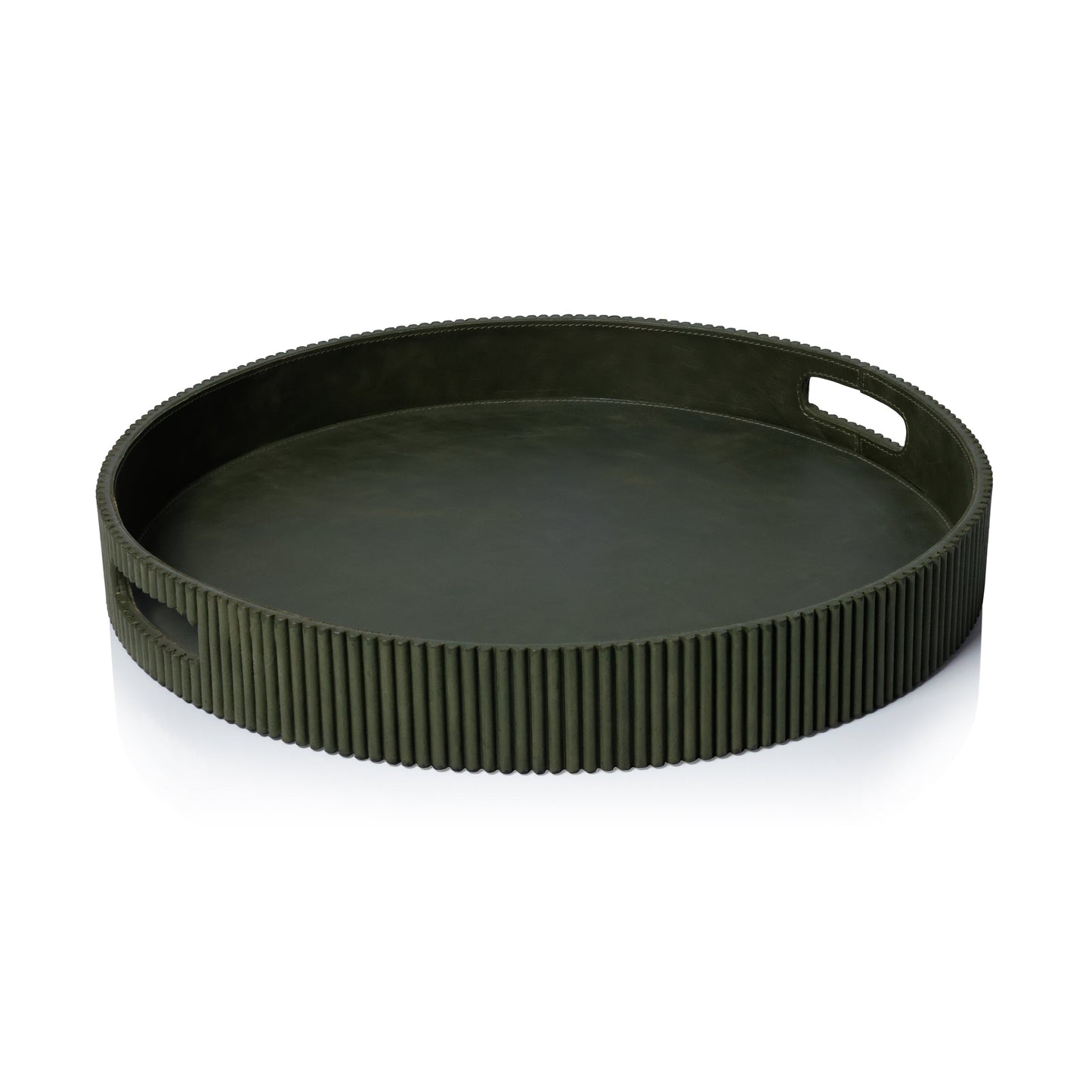 Round Fluted Leather Tray