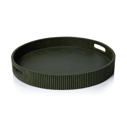 Round Fluted Leather Tray - Green - CARLYLE AVENUE