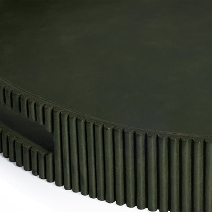 Round Fluted Leather Tray - Green - CARLYLE AVENUE