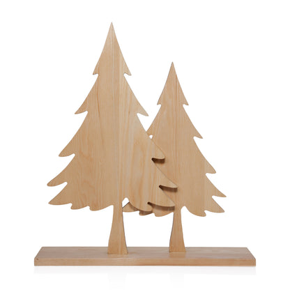 Wooden Christmas tree decorations on a white background