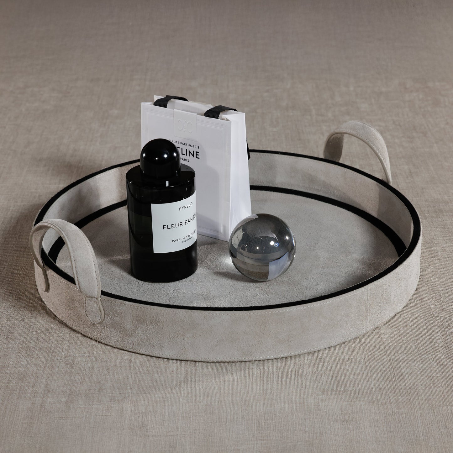 Arden Suede Leather Round Serving Tray