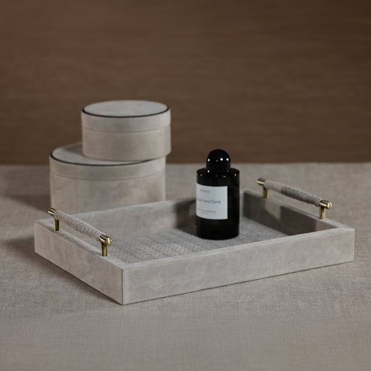 Arden Suede Leather Tray with Brass Handles