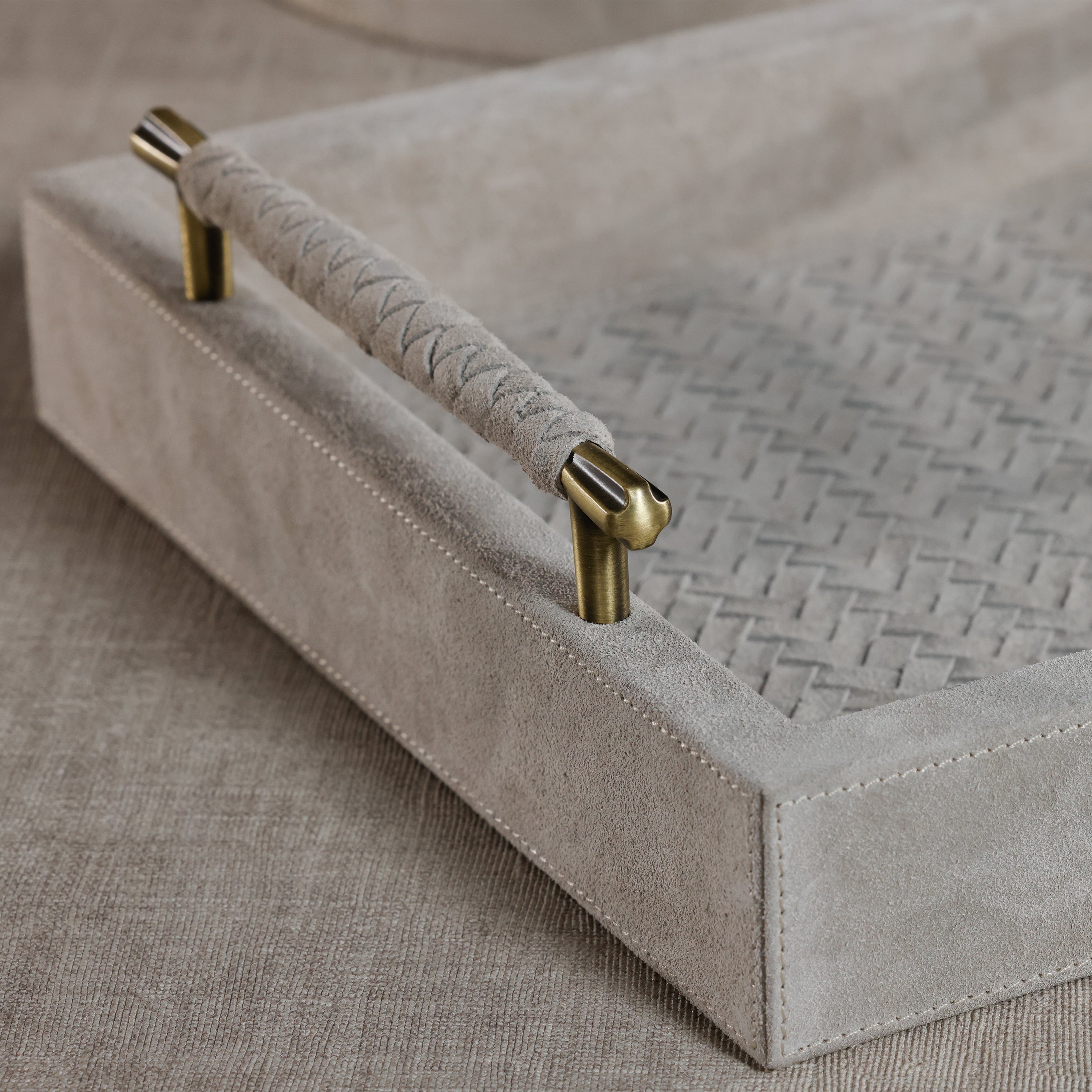 Arden Suede Leather Tray with Brass Handles