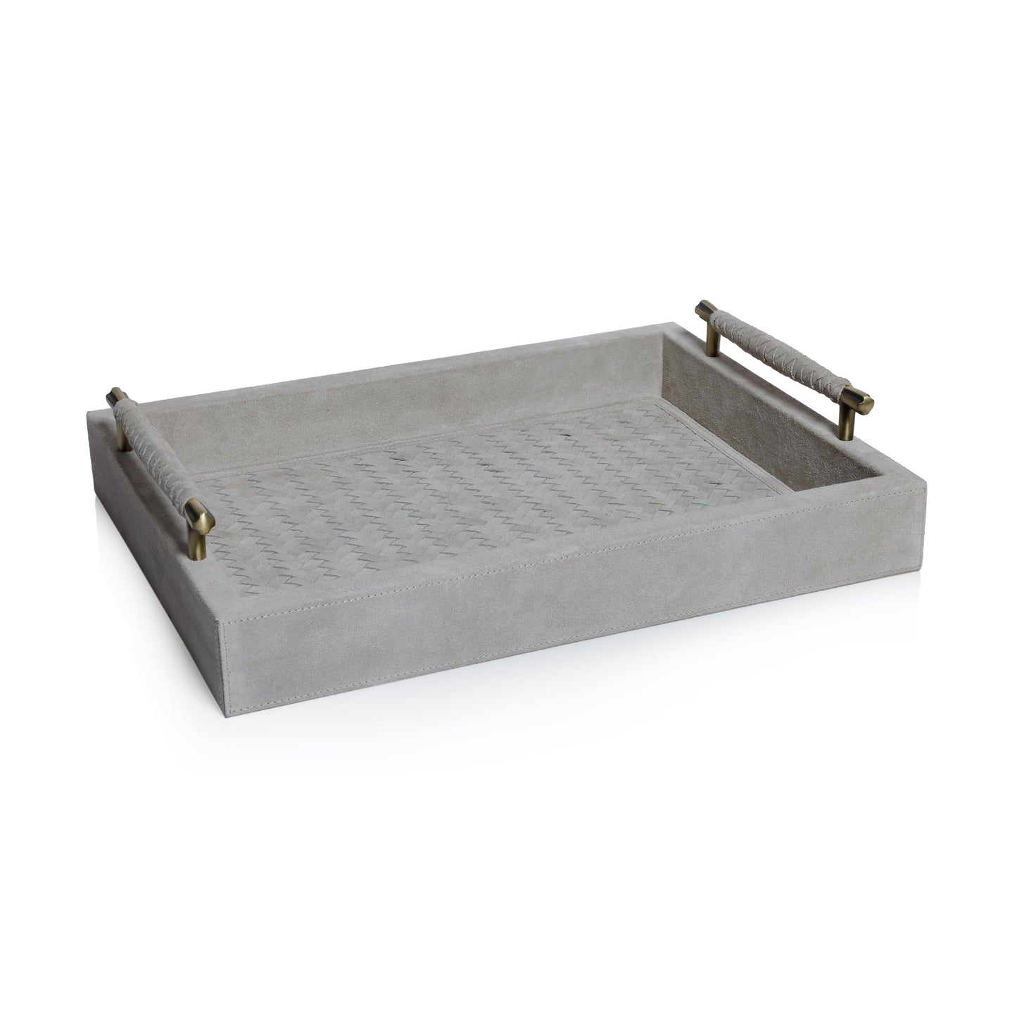 Arden Suede Leather Tray with Brass Handles