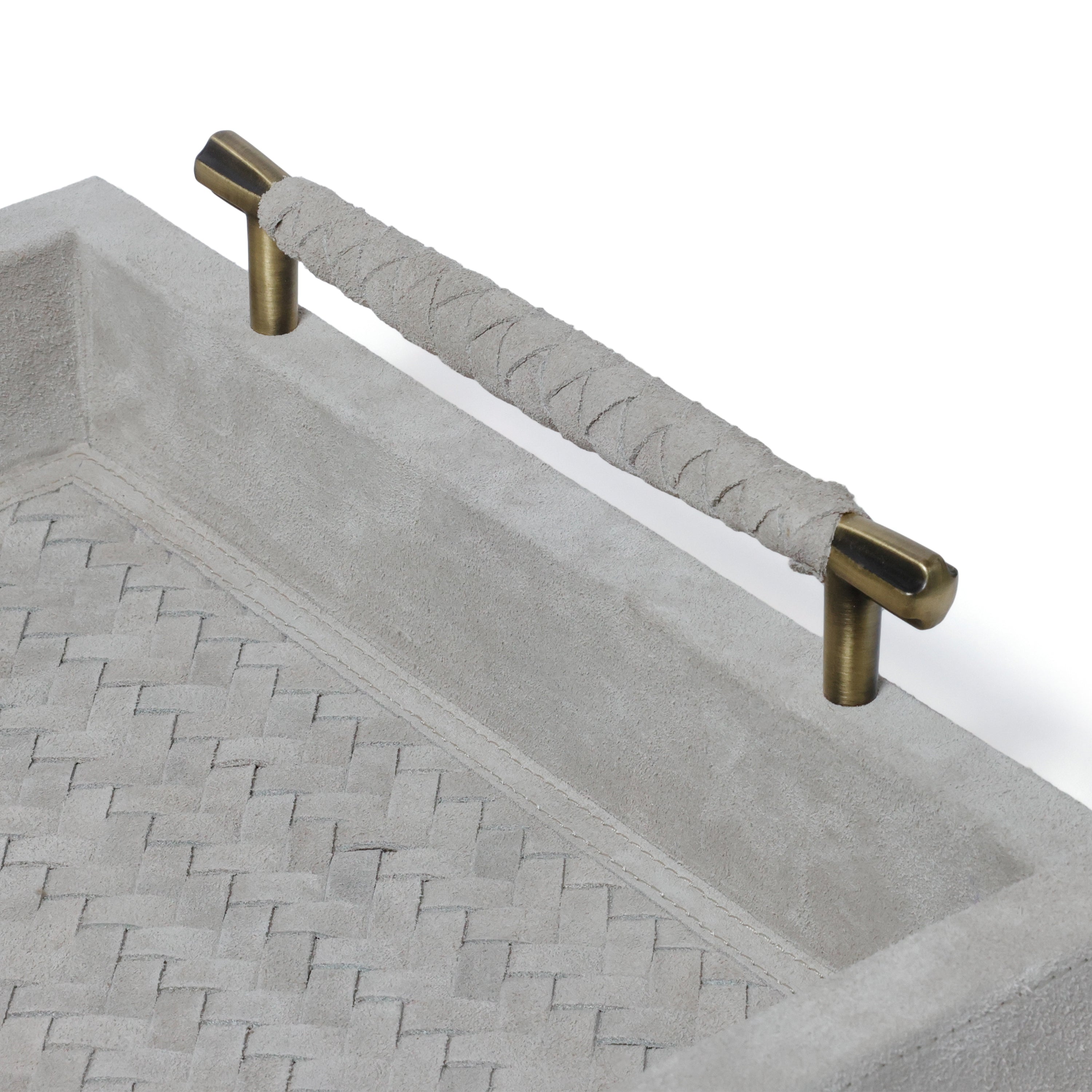 Arden Suede Leather Tray with Brass Handles