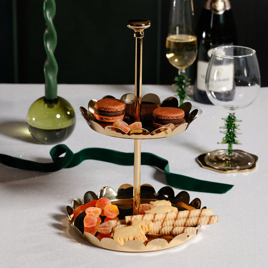 Scalloped Alloy Tray - 2-Tier - Polished Gold