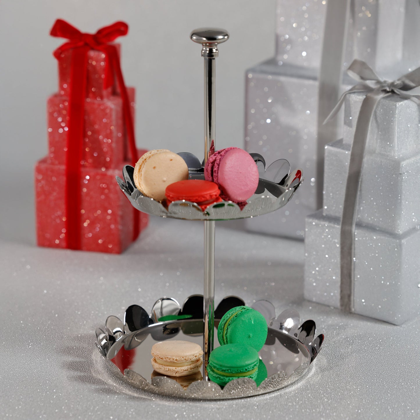 Scalloped Alloy Tray - 2-Tier - Polished Nickel