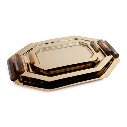 Octagon Alloy Tray with Horn Handles - Polished Gold