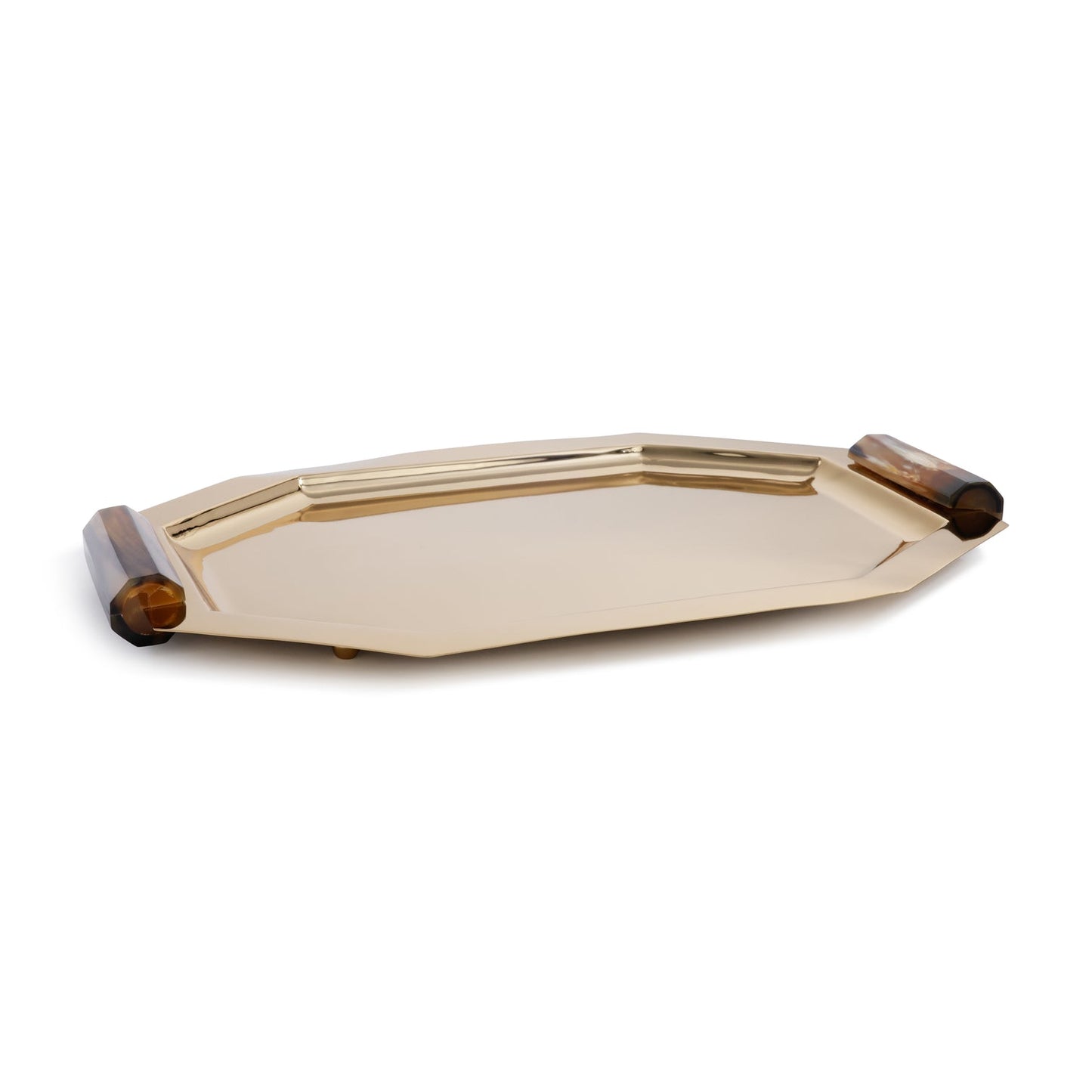 Octagon Alloy Tray with Horn Handles - Polished Gold