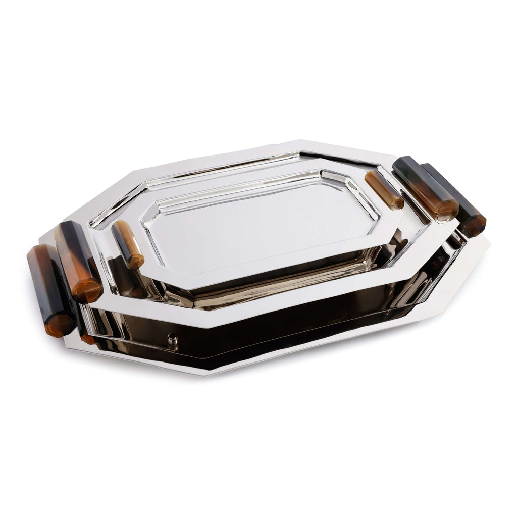Octagon Alloy Tray with Horn Handles - Polished Nickel - Tray by Carlyle Avenue