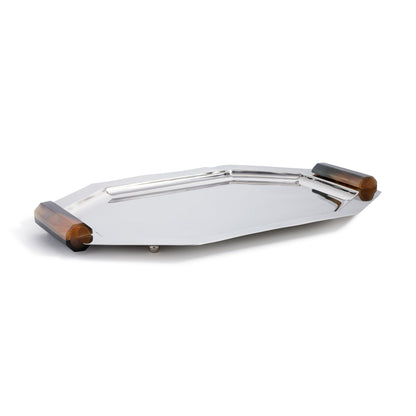Decorative tray with wooden accents on a white background