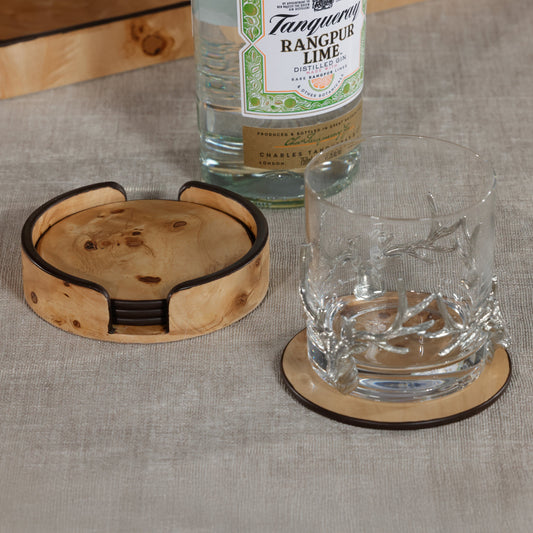 Valberg Burl Veneer Round Coaster Set of 4