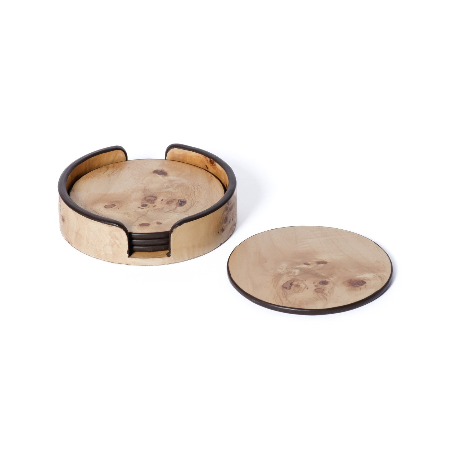 Valberg Burl Veneer Round Coaster Set of 4