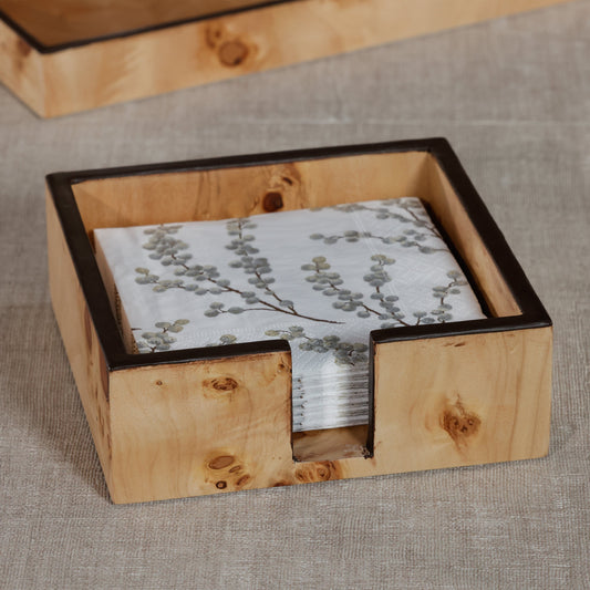 Valberg Burl Veneer Square Cocktail Napkin Holder